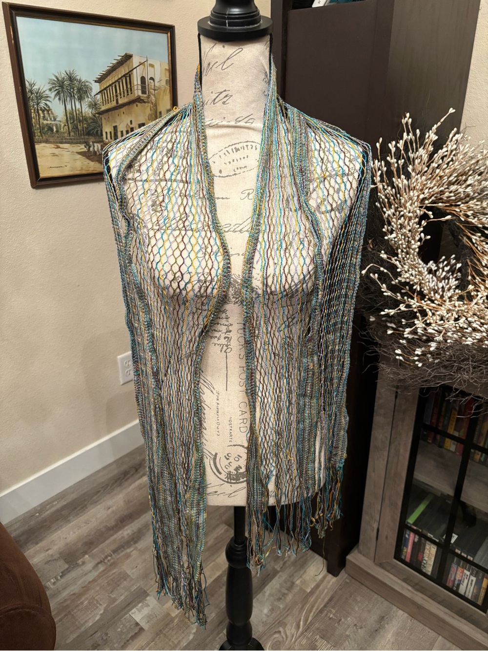 Lightweight Multicolor Mesh Scarf - Blue/Green Accent